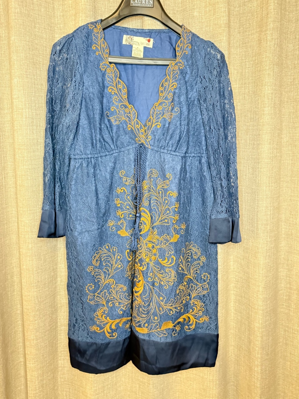 Flying Tomato Blue Lace Embroidered Boho V-Neck Shift Dress Size Medium - Picture 3 of 11